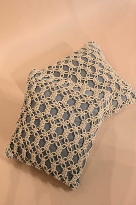 Macrame Cushion Cover In Muted Grey