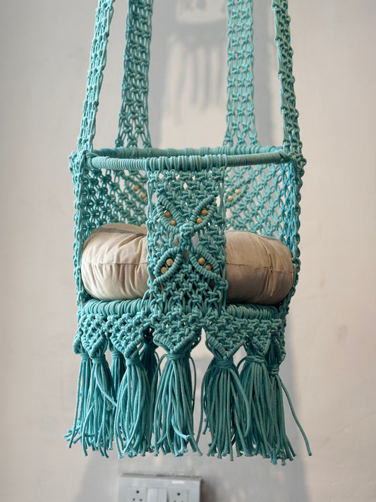 Peacock blue macrame baby swing