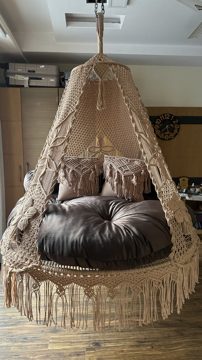 Toffee Peach Macrame Bed Swing - Swing Saga