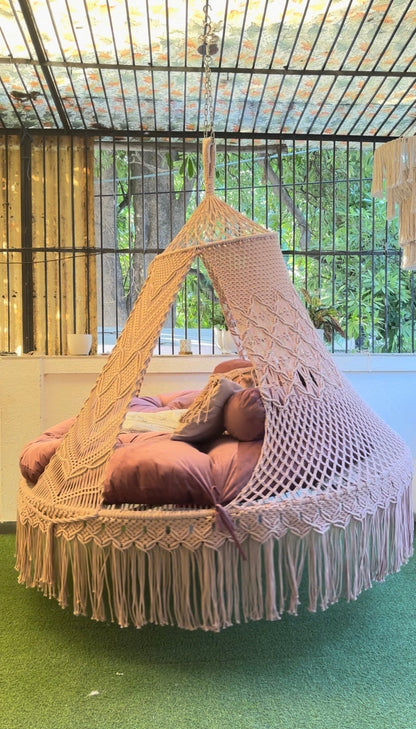 Lush Lux Pink  Macrame Bed Swing - Swing Saga
