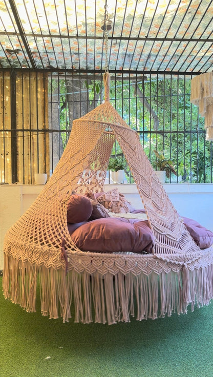 Lush Lux Pink  Macrame Bed Swing - Swing Saga