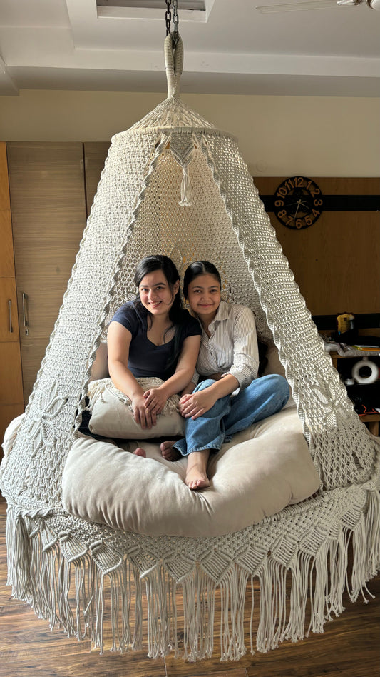 Cream White Macrame Bed Swing - Swing Saga