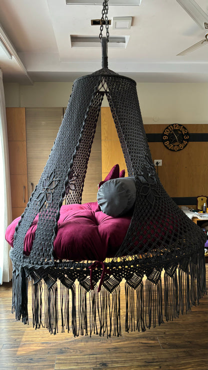Dark Grey Macrame Bed Swing - Swing Saga