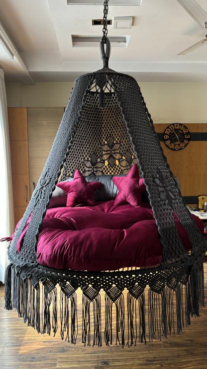Dark Grey Macrame Bed Swing - Swing Saga