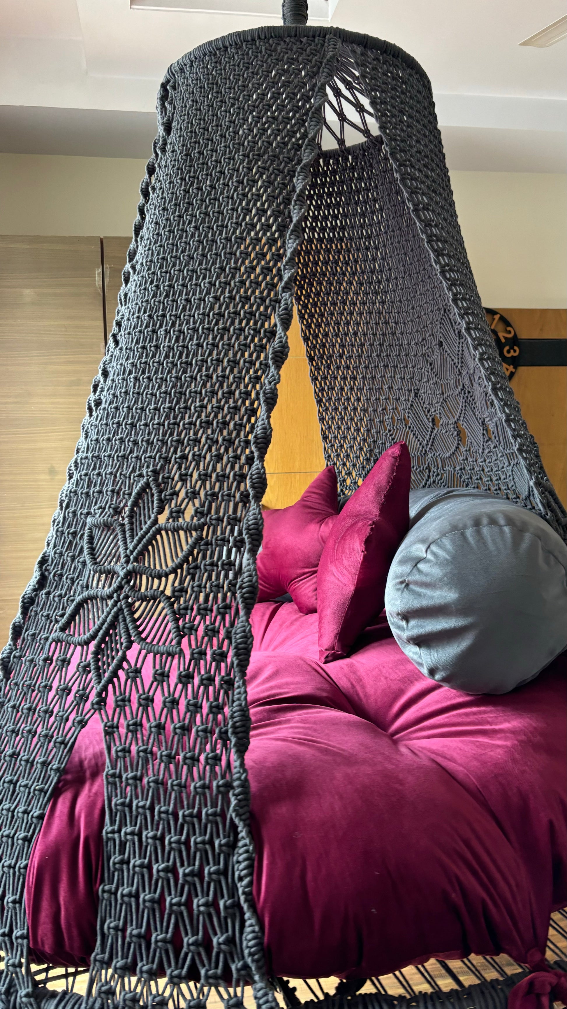 Dark Grey Macrame Bed Swing - Swing Saga