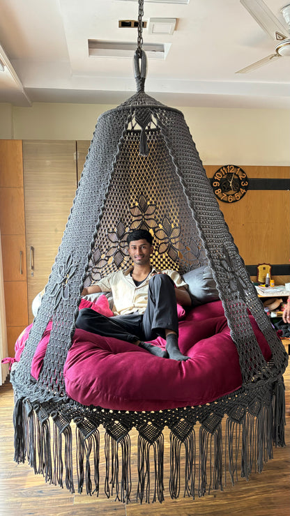 Dark Grey Macrame Bed Swing - Swing Saga