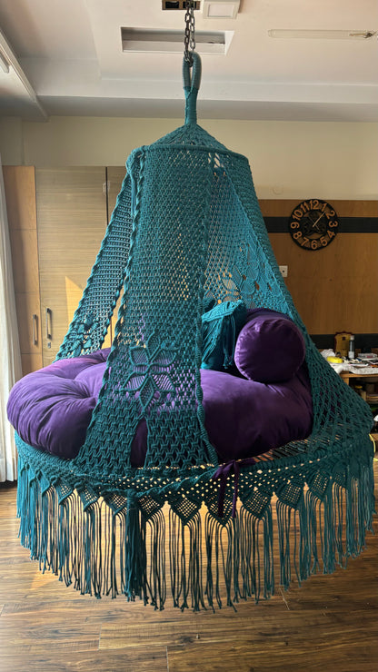 Teal Blue  Macrame Bed Swing - Swing Saga