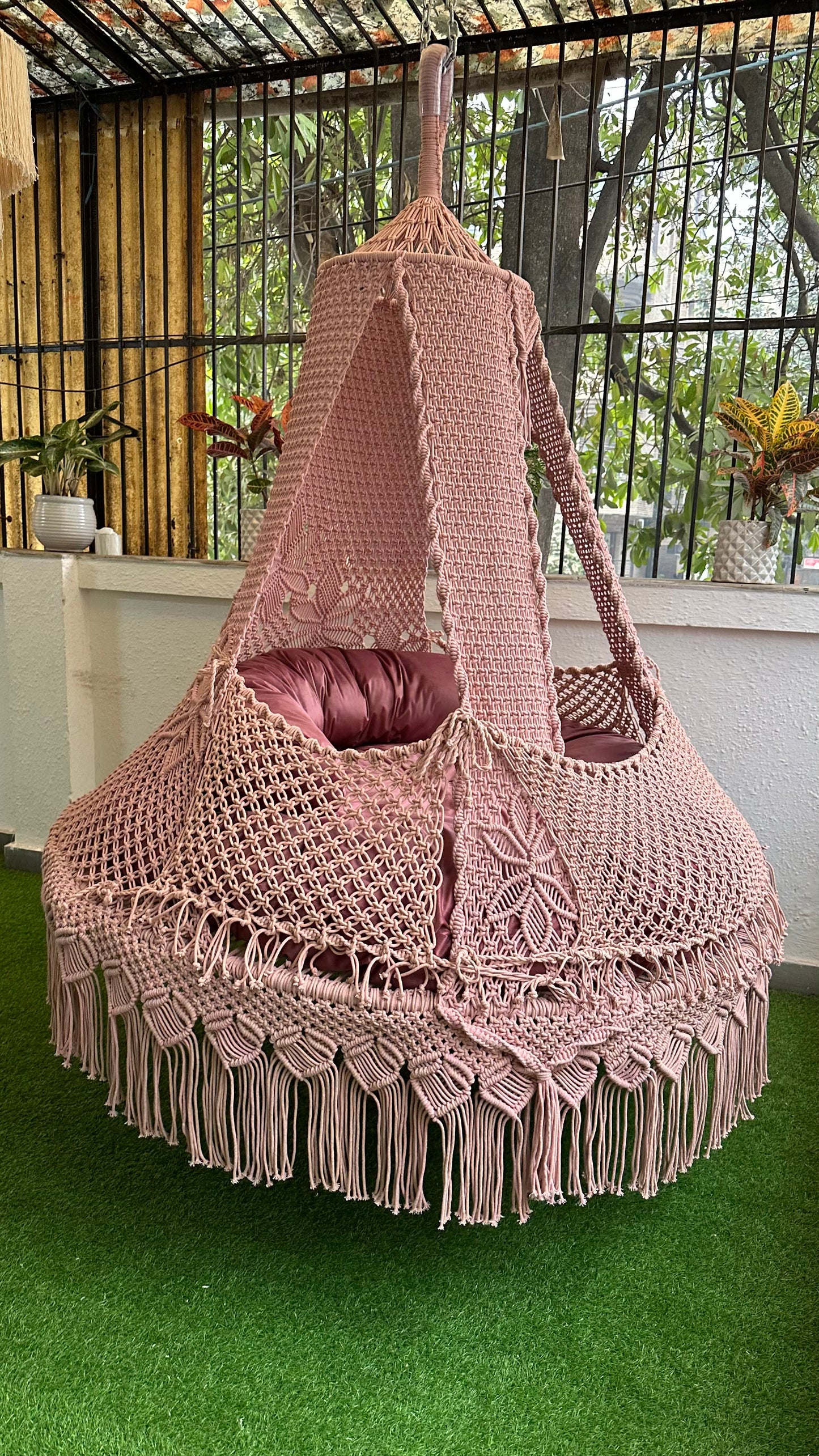 Lush Lux Pink Macrame Bed Swing - Swing Saga