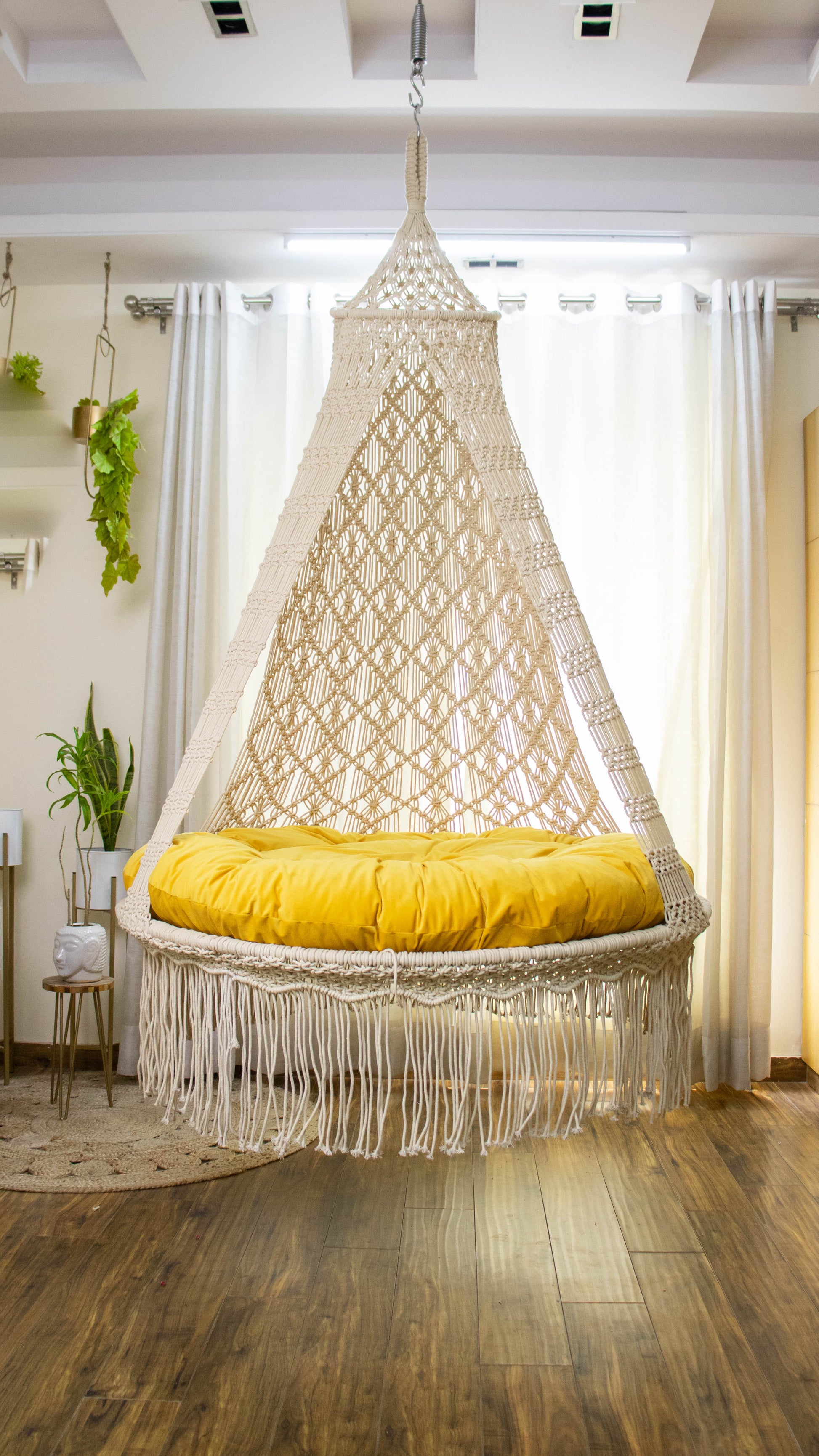 Yellow / Cream White Double seater hanging chair - Swing Saga