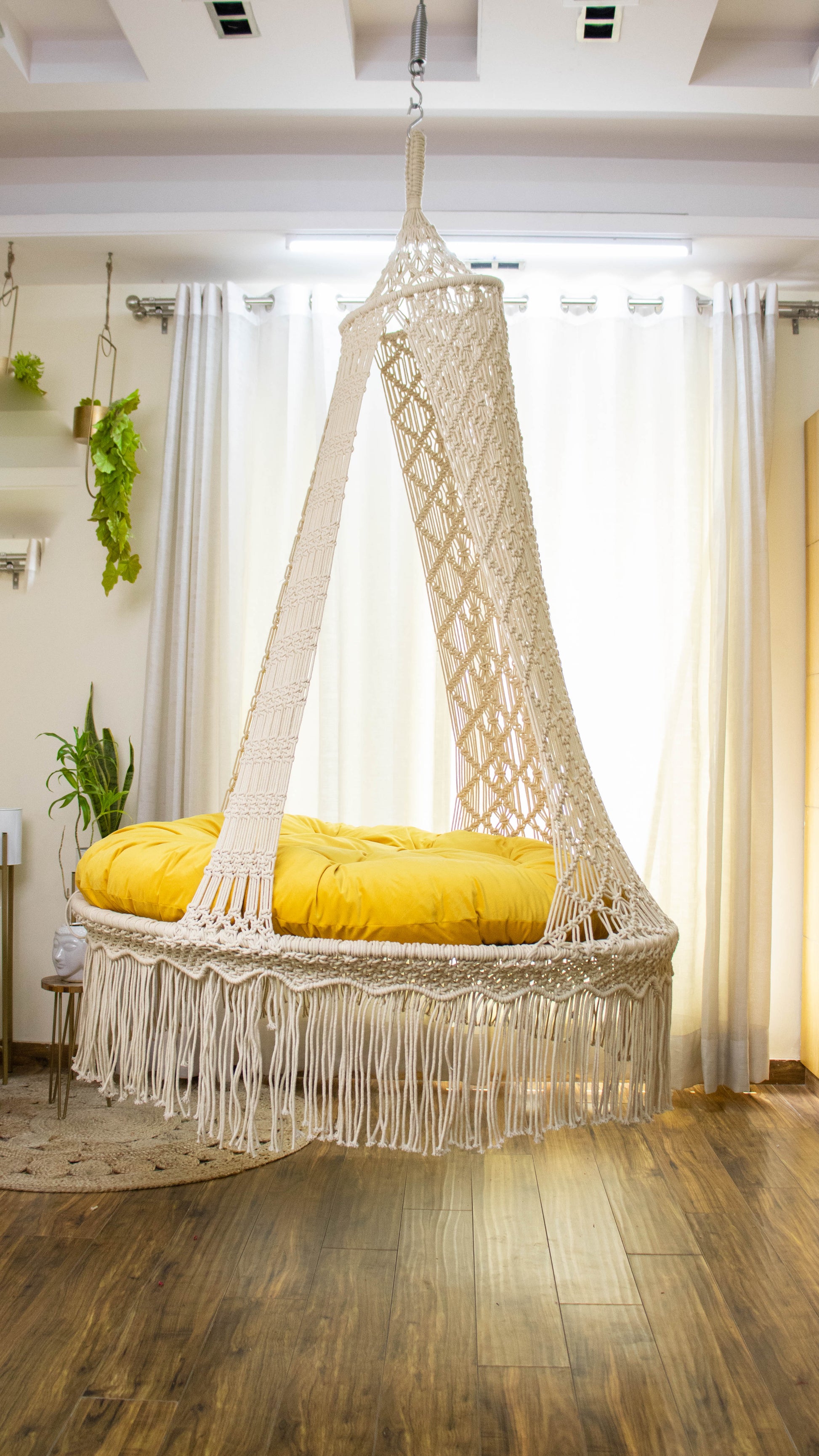 Yellow / Cream White Double seater hanging chair - Swing Saga