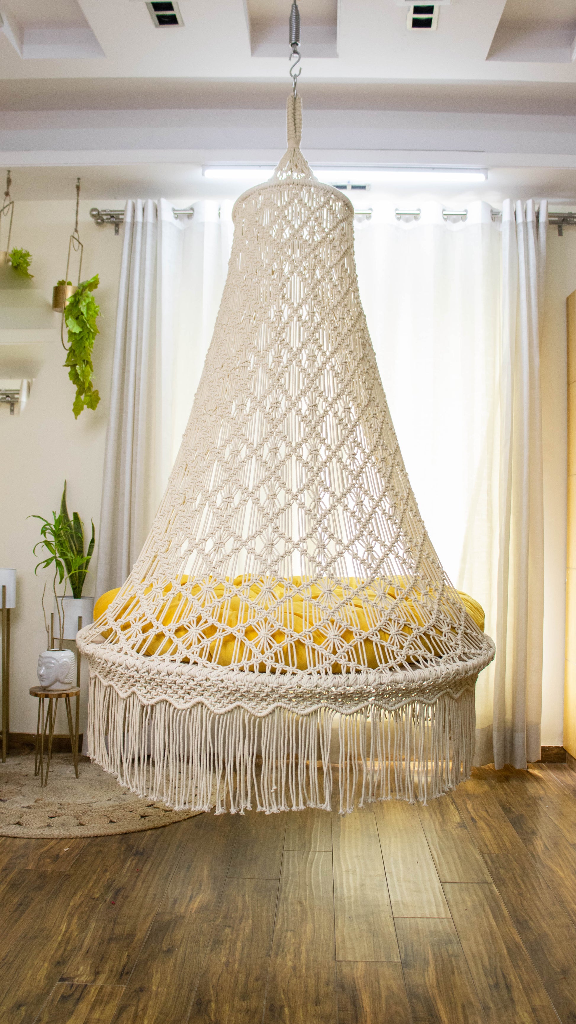 Yellow / Cream White Double seater hanging chair - Swing Saga