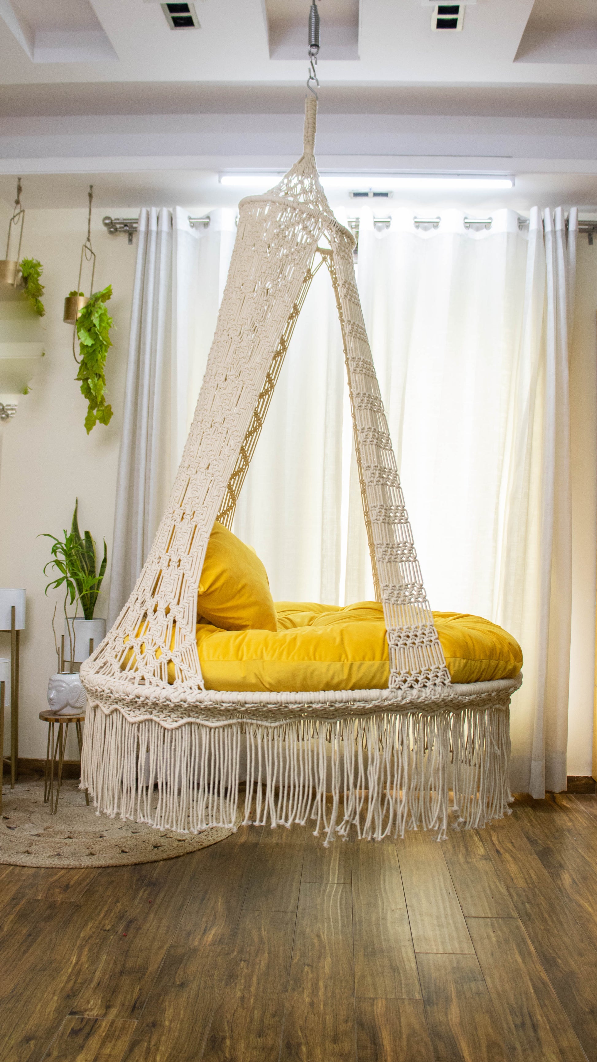 Yellow / Cream White Double seater hanging chair - Swing Saga