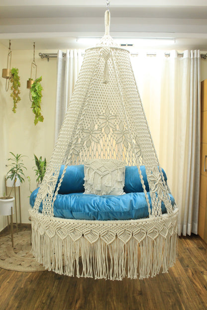 White / Sky Blue Double seater hanging chair - Swing Saga