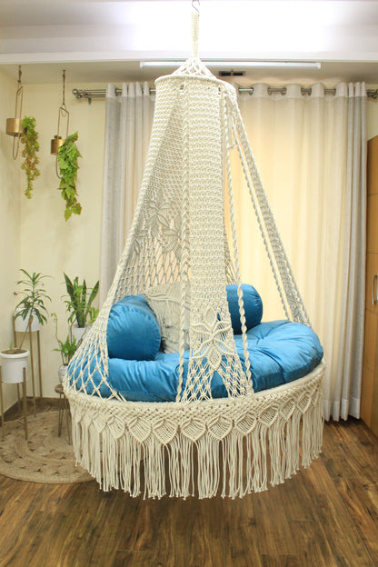 White / Sky Blue Double seater hanging chair - Swing Saga