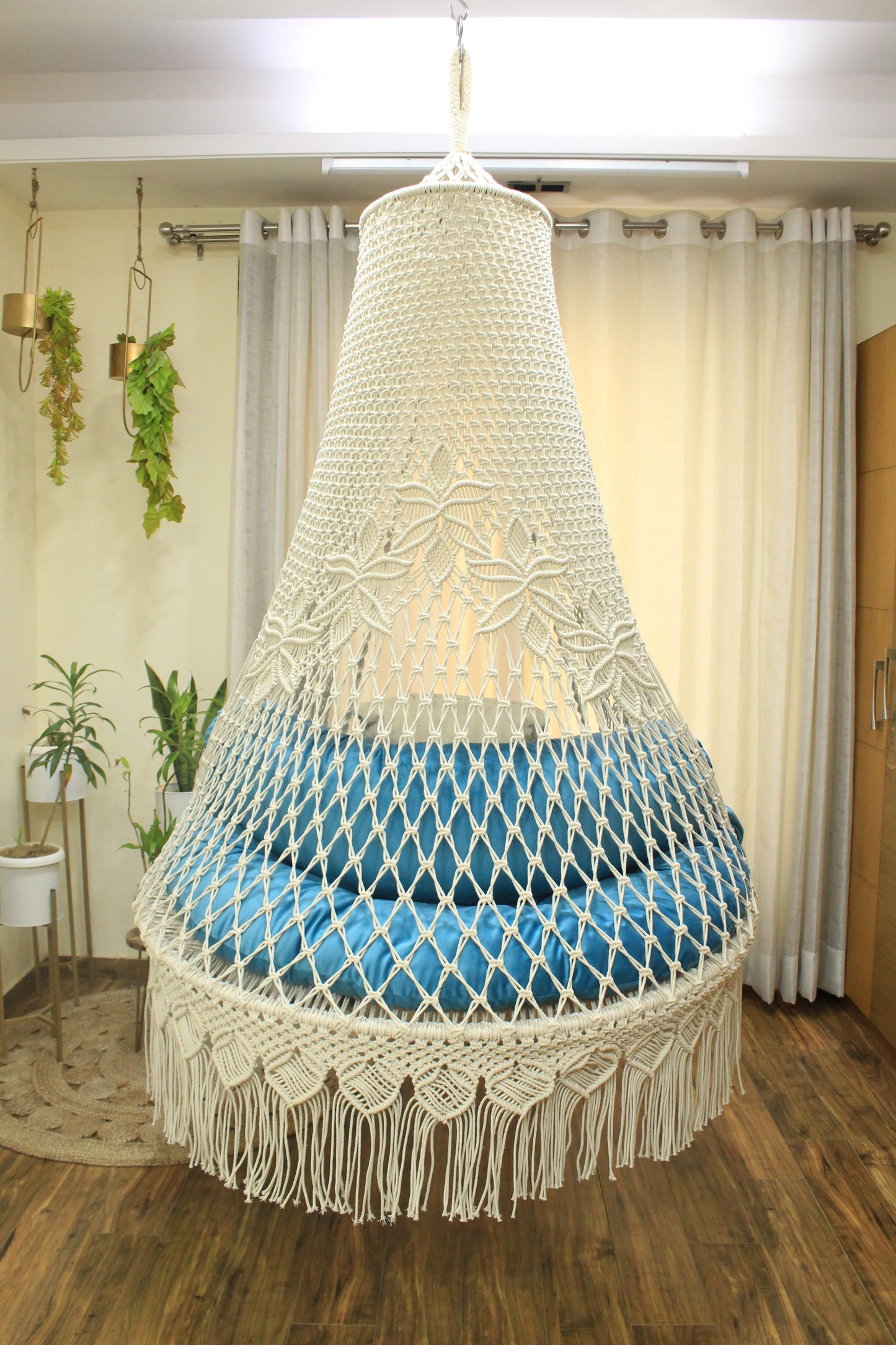 White / Sky Blue Double seater hanging chair - Swing Saga