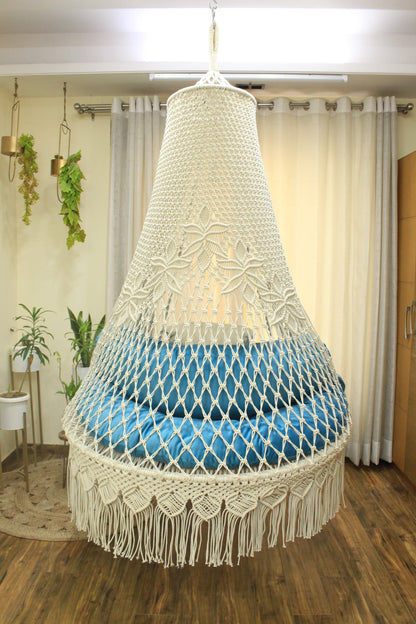 White / Sky Blue Double seater hanging chair - Swing Saga