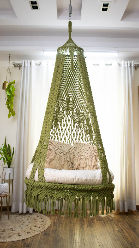 Olive Green single seater hanging chair - Swing Saga