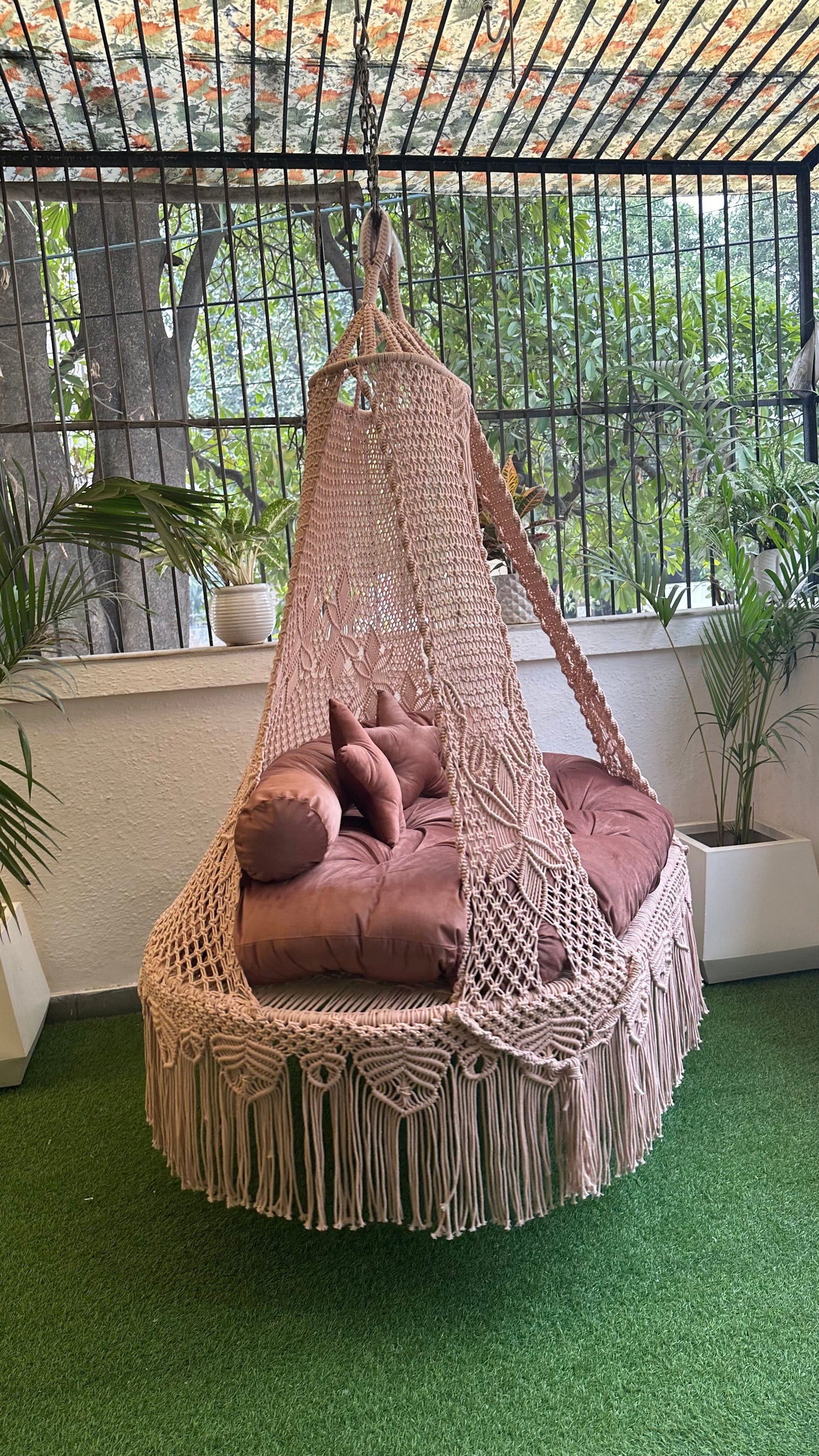 Wood Brown Double seater hanging chair - Swing Saga