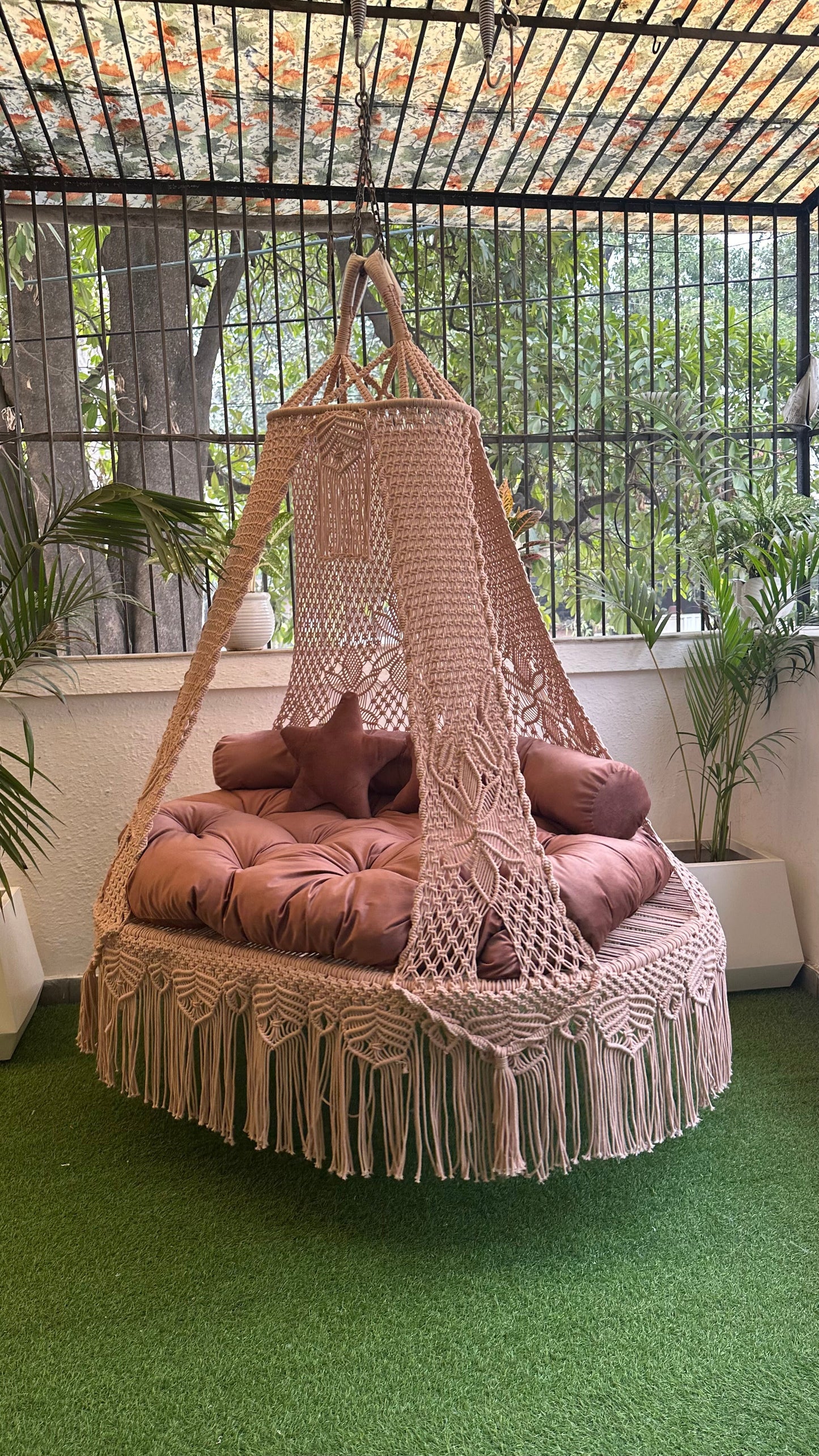 Wood Brown Double seater hanging chair - Swing Saga