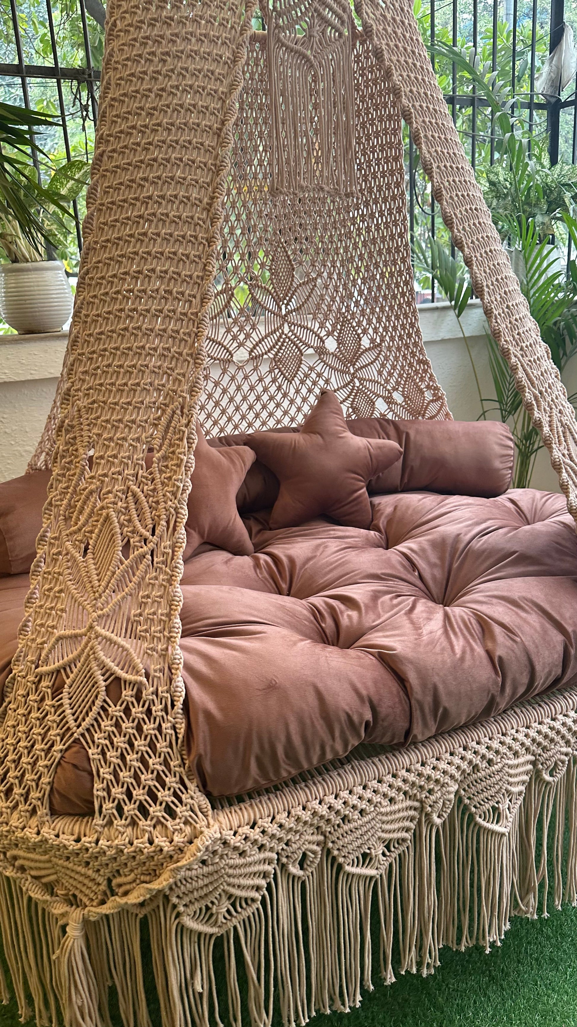 Wood Brown Double seater hanging chair - Swing Saga