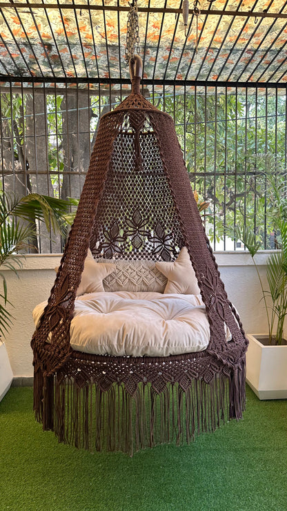 Wood Brown Double seater hanging chair - Swing Saga