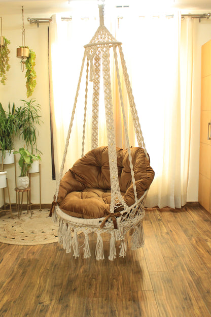 Cream White single seater hanging chair - Swing Saga