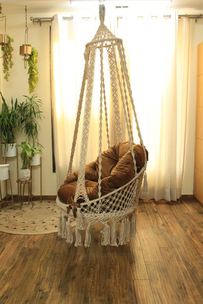 Cream White single seater hanging chair - Swing Saga