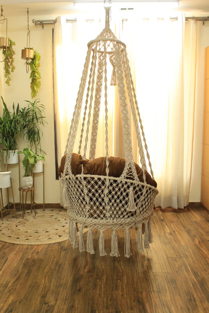 Cream White single seater hanging chair - Swing Saga