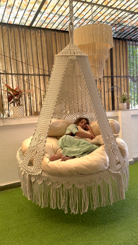 Cream White Macrame Bed Swing - Swing Saga