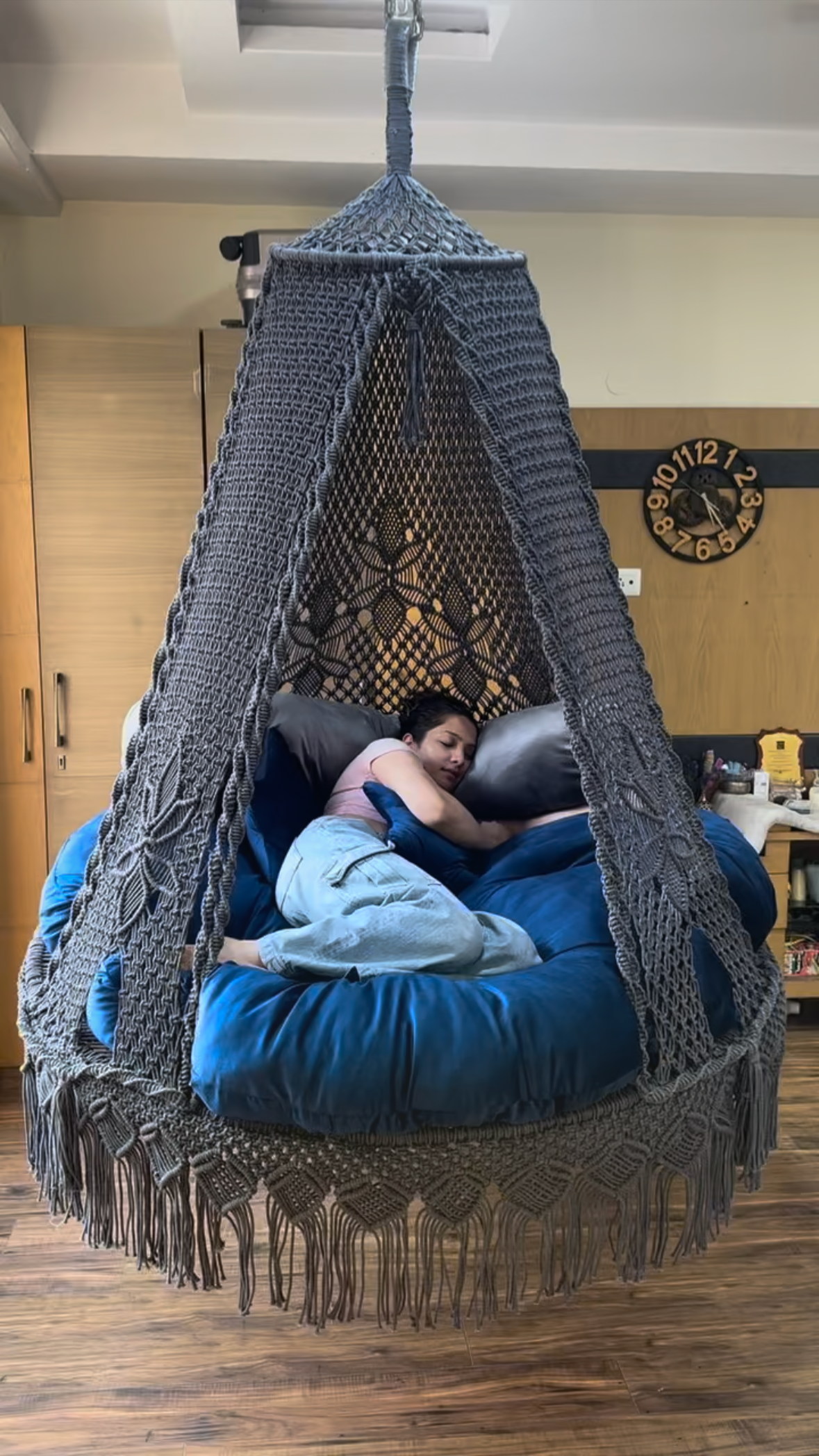 Dark Grey  Macrame Bed Swing - Swing Saga