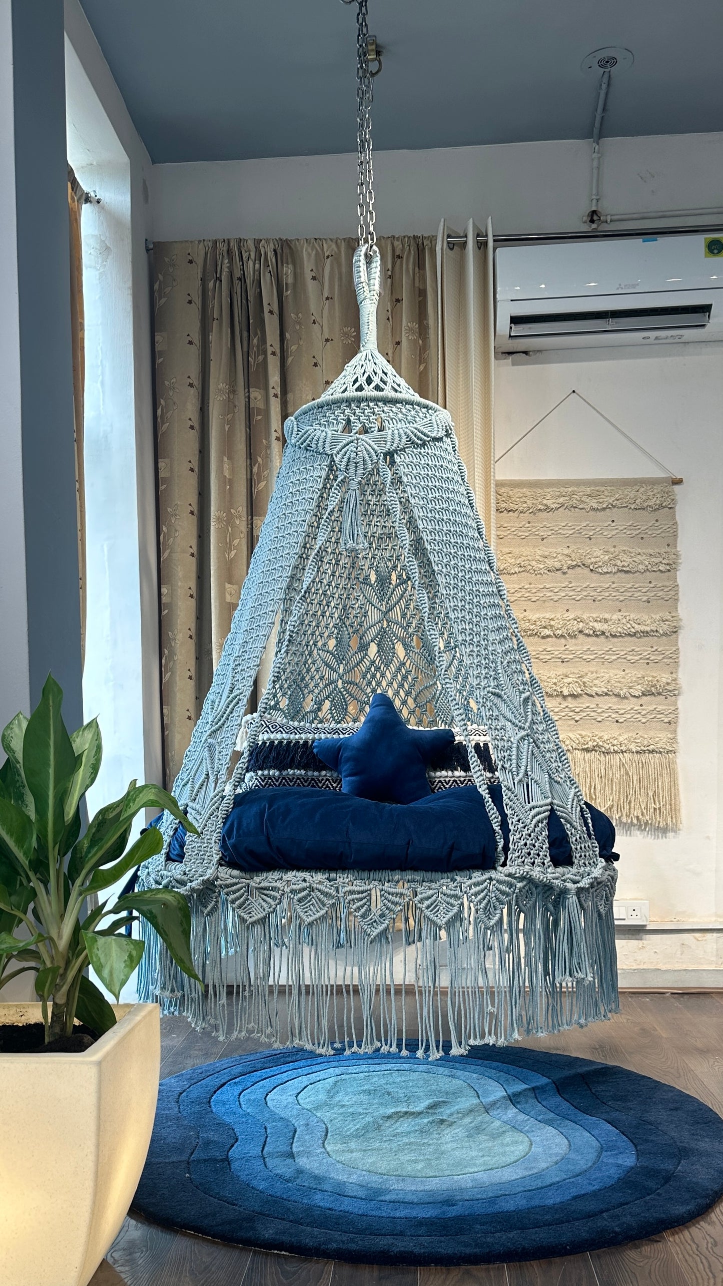 Navy Blue hanging hammock swing for kids and adults