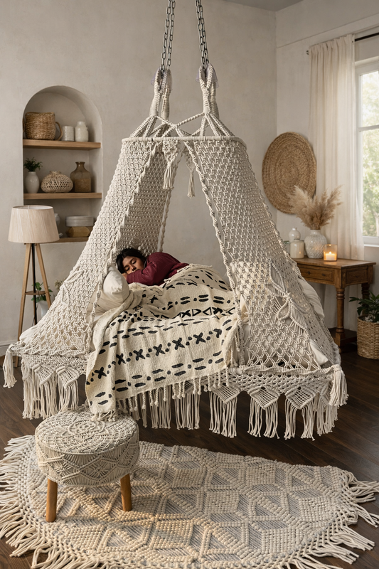 Macrame White Royal Bed Swing by Swing Saga
