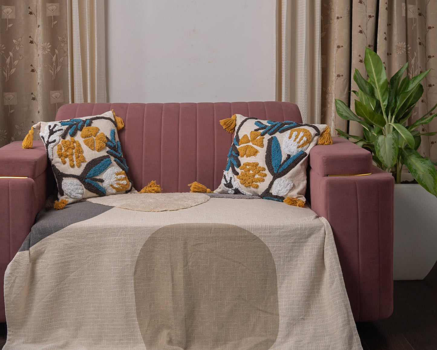 Hand-Embroidered Floral Decorative Cushion - Set of 2