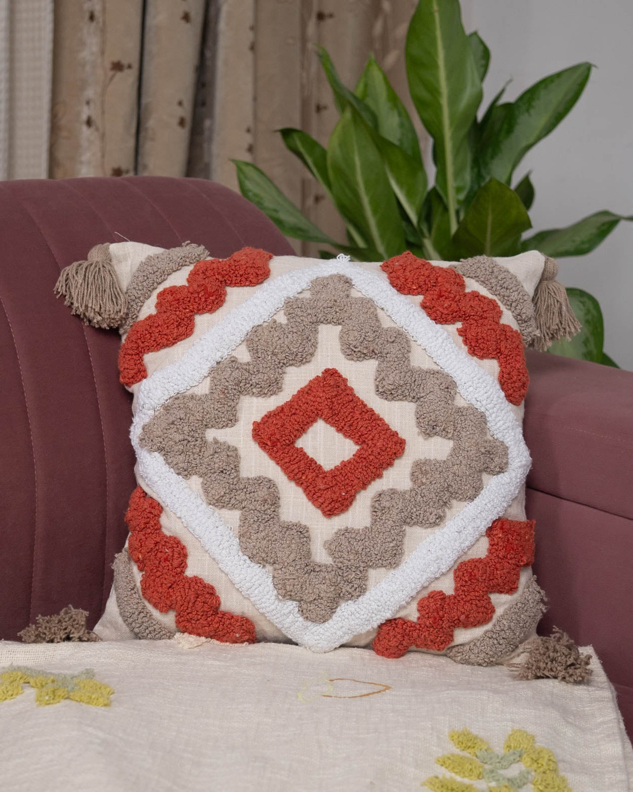 Rust & Stone Harmony: Modern Designer Cushion - Set of 1