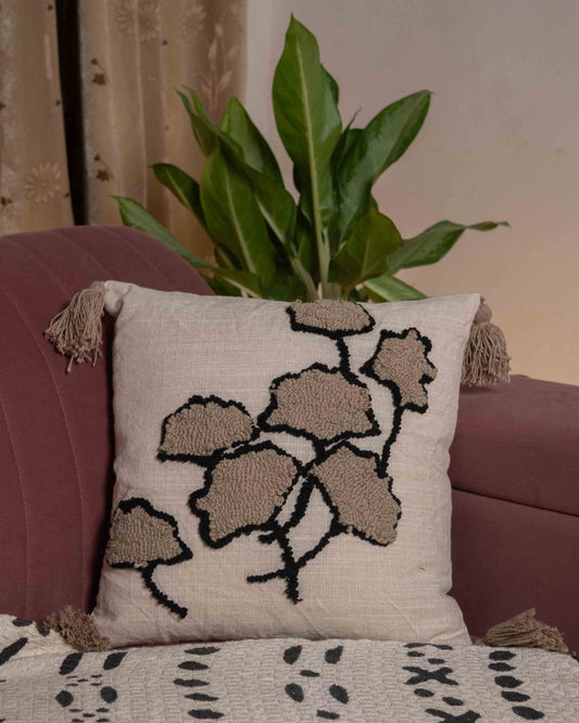 Earthy Luxe Cushion – Soft Beige, Charcoal & Taupe Accents - Set of 1