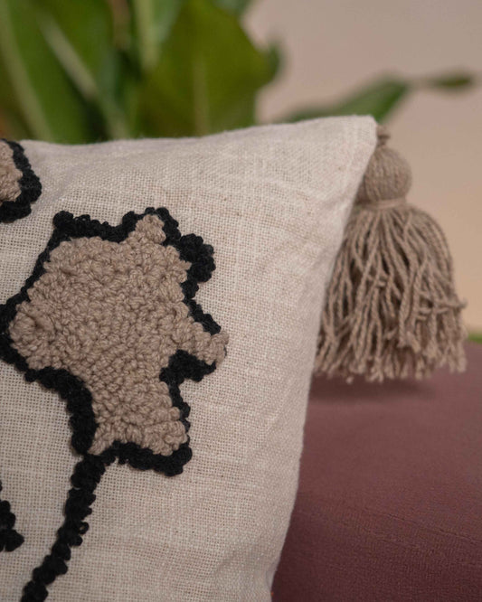 Earthy Luxe Cushion – Soft Beige, Charcoal & Taupe Accents - Set of 1