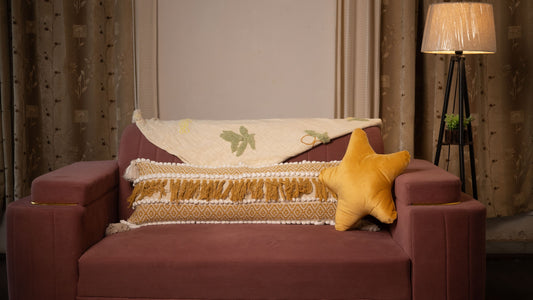 Tribal-Inspired Mustard Yellow and Cream Accent Cushion - Set of 1