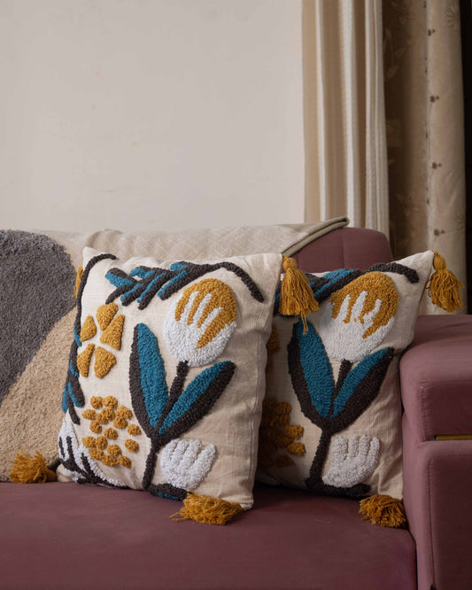 Hand-Embroidered Floral Decorative Cushion - Set of 2