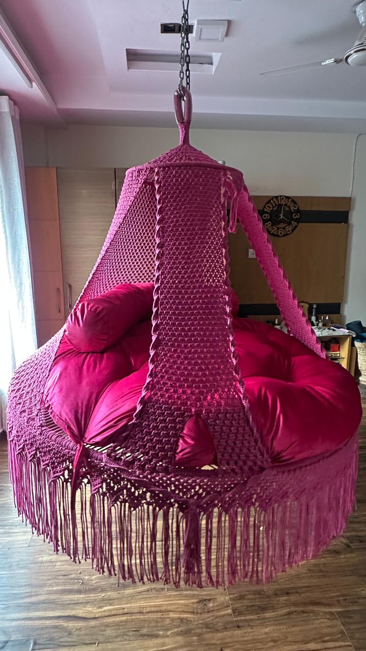 Hot Pink Macrame Bed Swing - Swing Saga