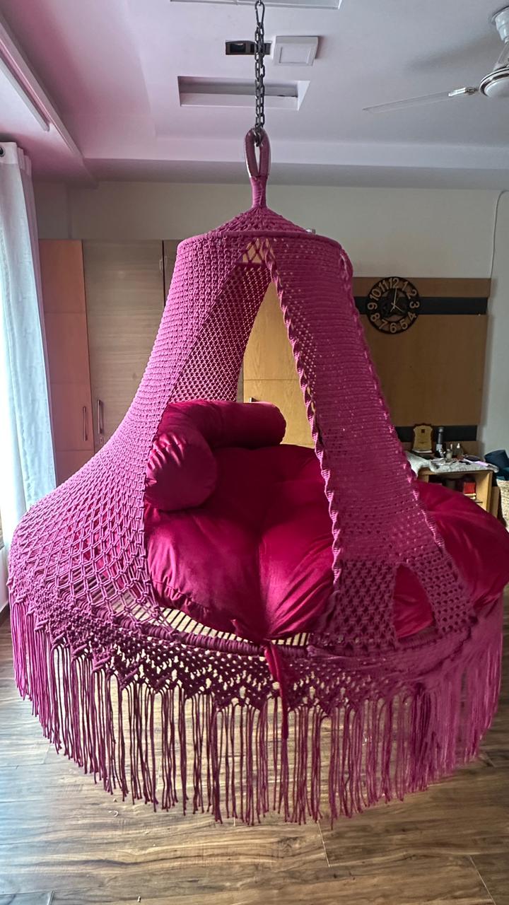 Hot Pink Macrame Bed Swing - Swing Saga