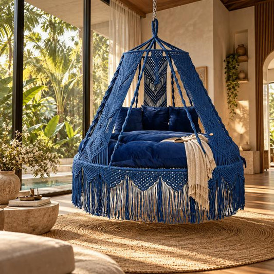 Handmade Macrame Bed Swing (Blue Hug)