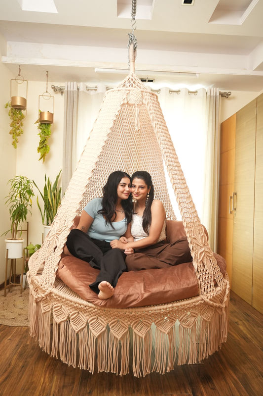 Light Peach Macrame Bed Swing - Swing Saga