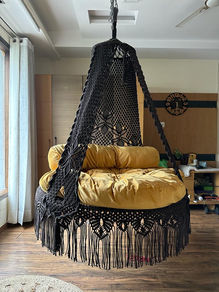Black / Yellow Double seater hanging chair - Swing Saga