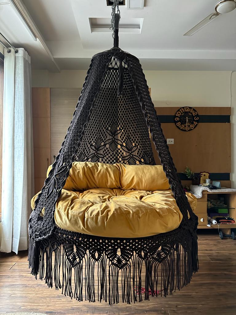 Black / Yellow Double seater hanging chair - Swing Saga