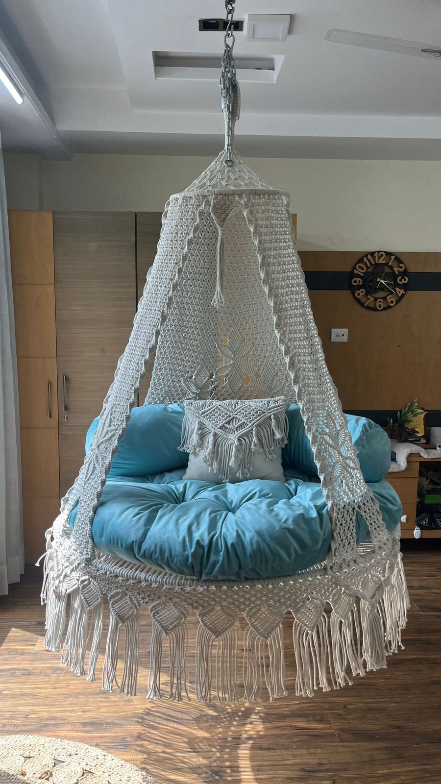 White / Sky Blue Double seater hanging chair - Swing Saga