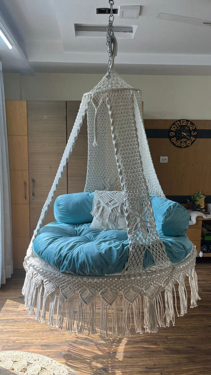 White / Sky Blue Double seater hanging chair - Swing Saga
