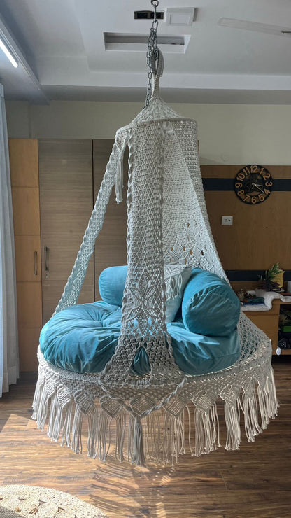 White / Sky Blue Double seater hanging chair - Swing Saga