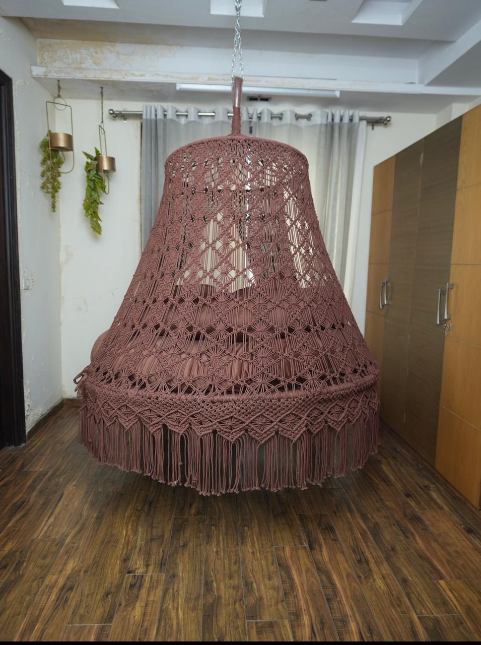 Wood Brown Macrame Bed Swing - Swing Saga