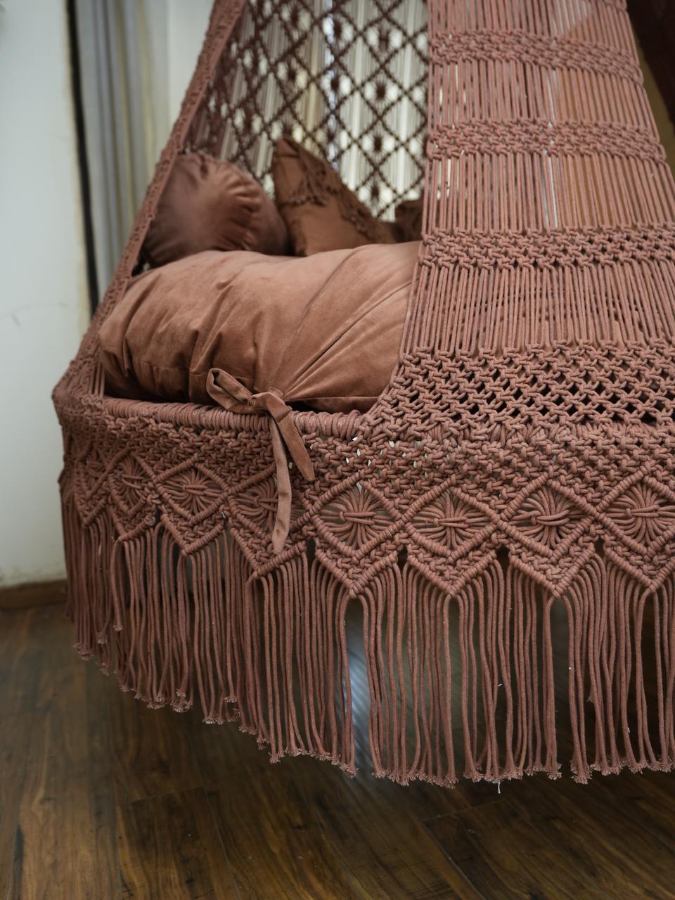 Wood Brown Macrame Bed Swing - Swing Saga