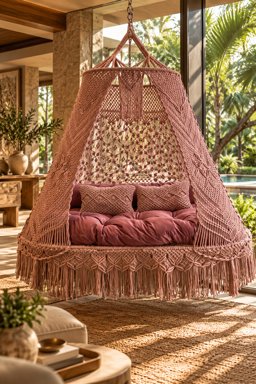 Boomerang Sofa Bed Swing – Lush Lux Pink Comfortable Hanging Swing by Swing Saga